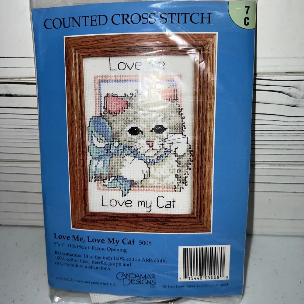 Candamar Designs Love Me Love My Cat Vintage Counted Cross Stitch NIP